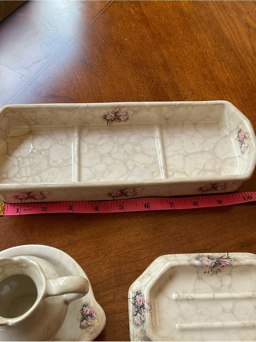 Vintage Athena California Soap Dish Tray Rose Small Pitcher Bowl 4 Pcs USA